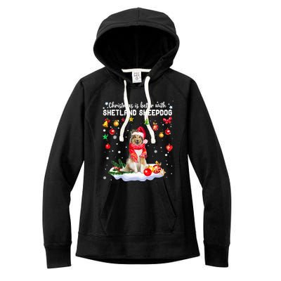 Santa Shetland Sheepdog Christmas Ornat Decoration Xgreat Giftmas Funny Gift Women's Fleece Hoodie