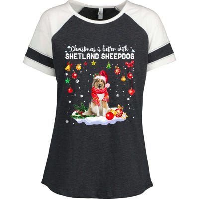 Santa Shetland Sheepdog Christmas Ornat Decoration Xgreat Giftmas Funny Gift Enza Ladies Jersey Colorblock Tee