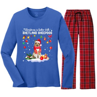 Santa Shetland Sheepdog Christmas Ornat Decoration Xgreat Giftmas Funny Gift Women's Long Sleeve Flannel Pajama Set 