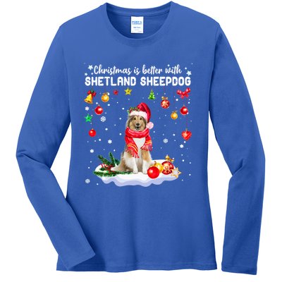 Santa Shetland Sheepdog Christmas Ornat Decoration Xgreat Giftmas Funny Gift Ladies Long Sleeve Shirt