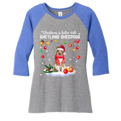 Santa Shetland Sheepdog Christmas Ornat Decoration Xgreat Giftmas Funny Gift Women's Tri-Blend 3/4-Sleeve Raglan Shirt