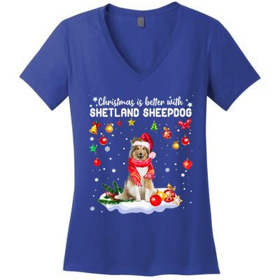 Santa Shetland Sheepdog Christmas Ornat Decoration Xgreat Giftmas Funny Gift Women's V-Neck T-Shirt