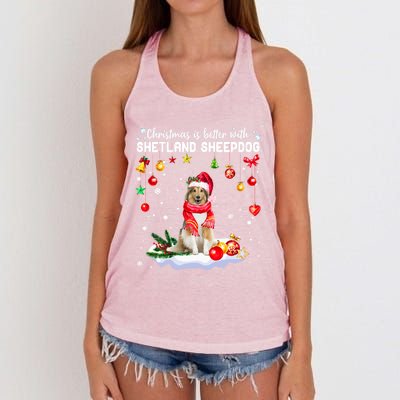 Santa Shetland Sheepdog Christmas Ornat Decoration Xgreat Giftmas Funny Gift Women's Knotted Racerback Tank