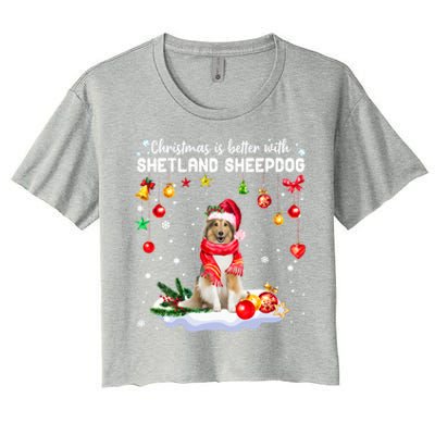 Santa Shetland Sheepdog Christmas Ornat Decoration Xgreat Giftmas Funny Gift Women's Crop Top Tee