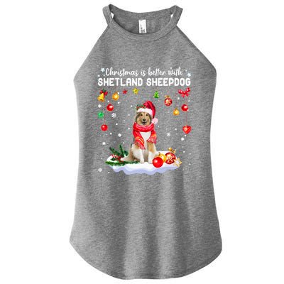 Santa Shetland Sheepdog Christmas Ornat Decoration Xgreat Giftmas Funny Gift Women's Perfect Tri Rocker Tank