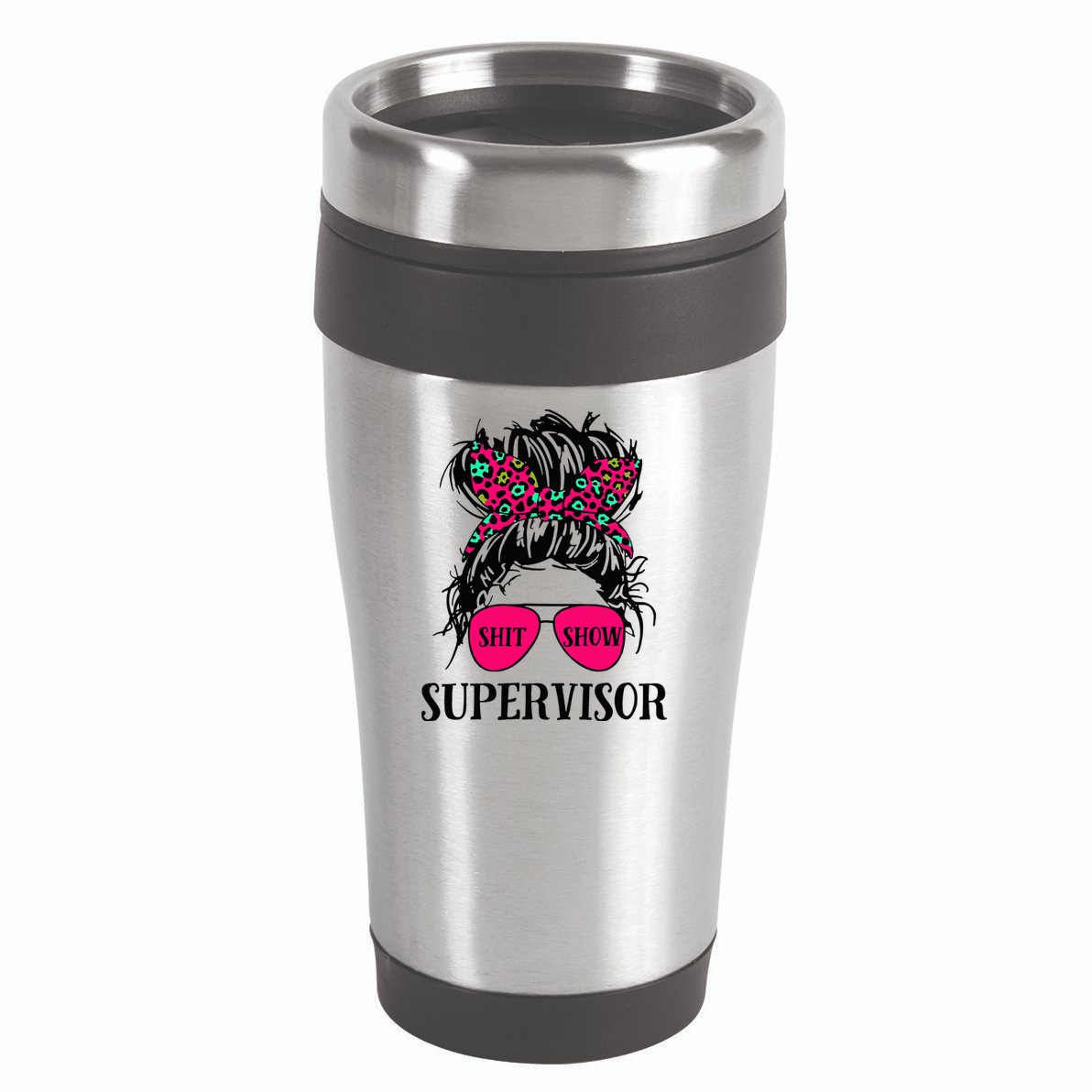 Shit Show Supervisor Tee Women Casual Messy Bun Bleached 16oz Travel Tumbler