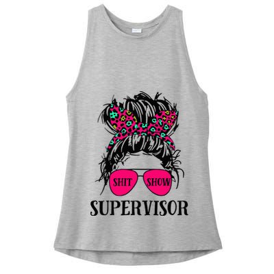 Shit Show Supervisor Tee Women Casual Messy Bun Bleached Ladies PosiCharge Tri-Blend Wicking Tank