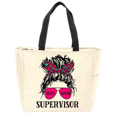 Shit Show Supervisor Tee Women Casual Messy Bun Bleached Zip Tote Bag