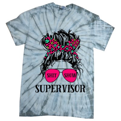 Shit Show Supervisor Tee Women Casual Messy Bun Bleached Tie-Dye T-Shirt