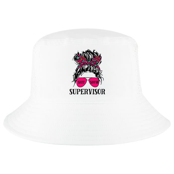 Shit Show Supervisor Tee Women Casual Messy Bun Bleached Cool Comfort Performance Bucket Hat