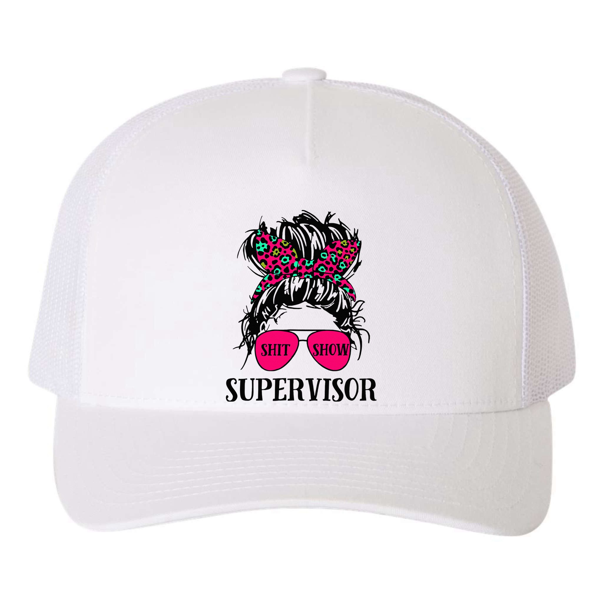 Shit Show Supervisor Tee Women Casual Messy Bun Bleached Yupoong Adult 5-Panel Trucker Hat