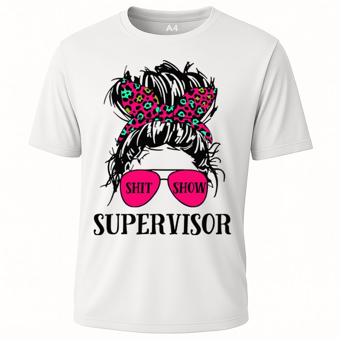 Shit Show Supervisor Tee Women Casual Messy Bun Bleached Cooling Performance Crew T-Shirt