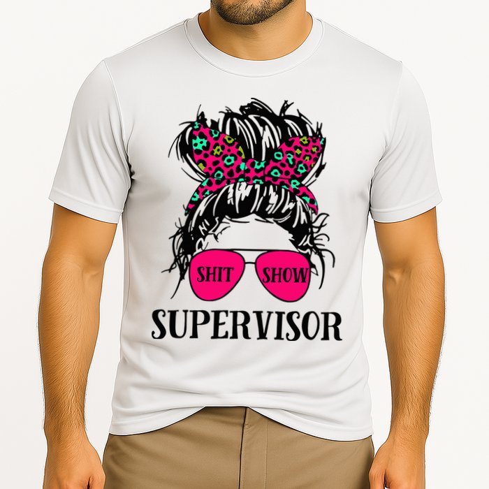 Shit Show Supervisor Tee Women Casual Messy Bun Bleached Cooling Performance Crew T-Shirt