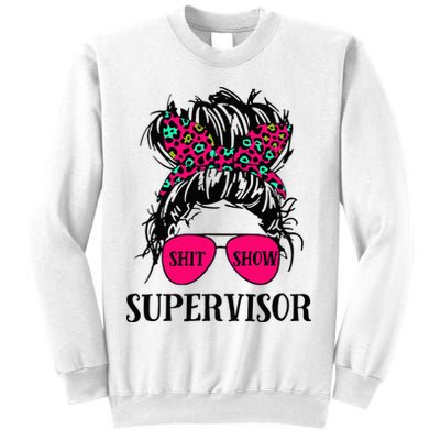 Shit Show Supervisor Tee Women Casual Messy Bun Bleached Sweatshirt
