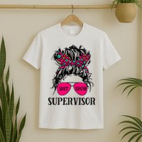 Shit Show Supervisor Tee Women Casual Messy Bun Bleached T-Shirt