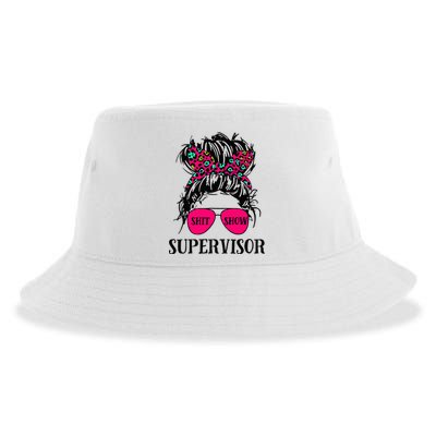 Shit Show Supervisor Tee Women Casual Messy Bun Bleached Sustainable Bucket Hat