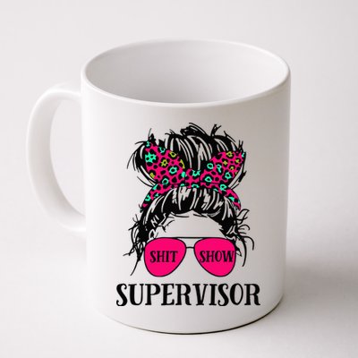 Shit Show Supervisor Tee Women Casual Messy Bun Bleached Mug