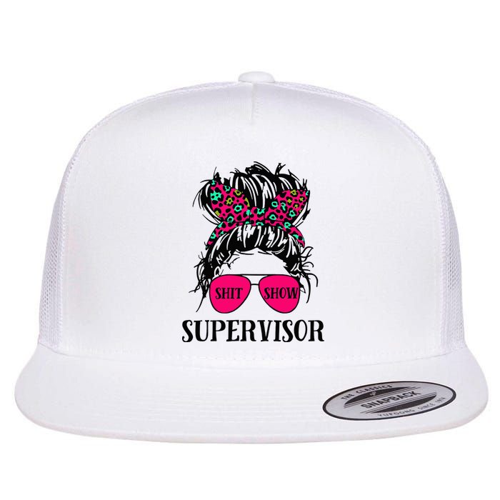 Shit Show Supervisor Tee Women Casual Messy Bun Bleached Flatbill Hat