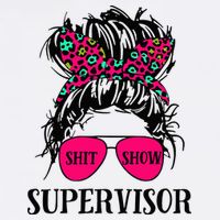Shit Show Supervisor Tee Women Casual Messy Bun Bleached Flatbill Hat