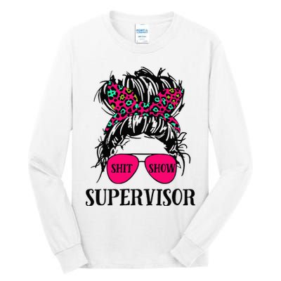 Shit Show Supervisor Tee Women Casual Messy Bun Bleached Tall Long Sleeve T-Shirt