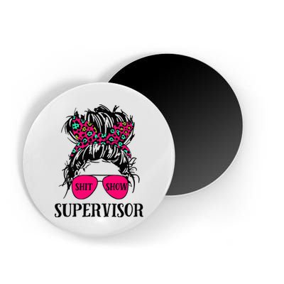 Shit Show Supervisor Tee Women Casual Messy Bun Bleached Magnet