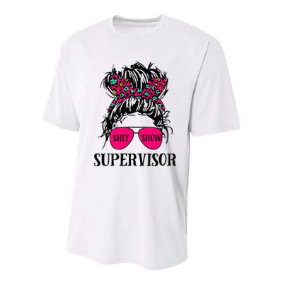 Shit Show Supervisor Tee Women Casual Messy Bun Bleached Youth Performance Sprint T-Shirt