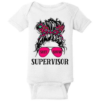 Shit Show Supervisor Tee Women Casual Messy Bun Bleached Baby Bodysuit