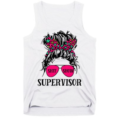 Shit Show Supervisor Tee Women Casual Messy Bun Bleached Tank Top