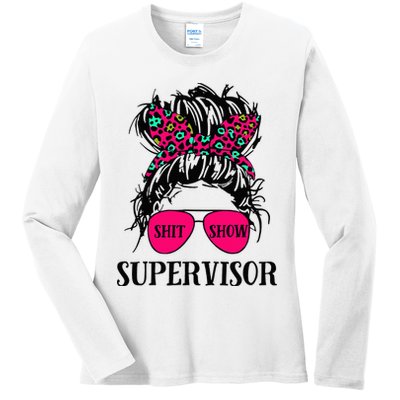 Shit Show Supervisor Tee Women Casual Messy Bun Bleached Ladies Long Sleeve Shirt