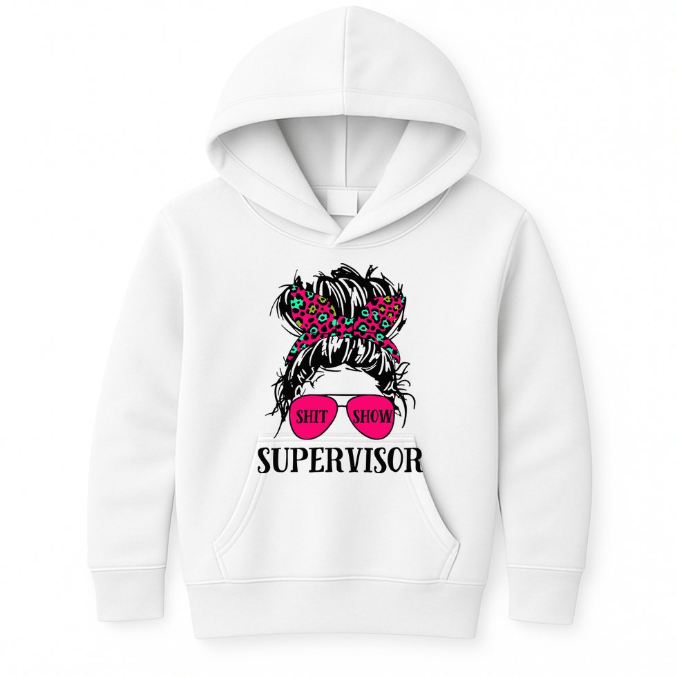 Shit Show Supervisor Tee Women Casual Messy Bun Bleached Kids Hoodie