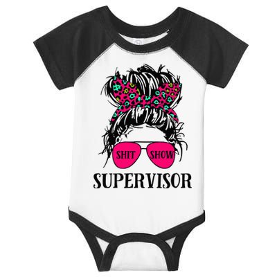Shit Show Supervisor Tee Women Casual Messy Bun Bleached Infant Baby Jersey Bodysuit