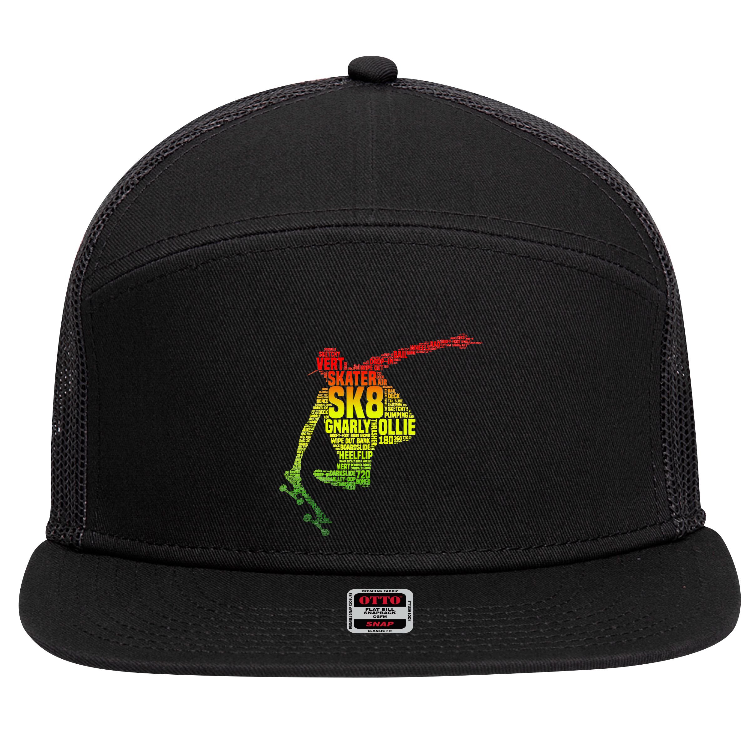 Skateboard Skater Slang Retro Skaterboarding 7 Panel Mesh Trucker Snapback Hat