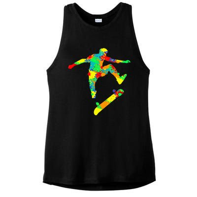 Skateboard Skater Skateboarder Ladies PosiCharge Tri-Blend Wicking Tank