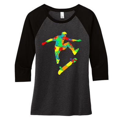 Skateboard Skater Skateboarder Women's Tri-Blend 3/4-Sleeve Raglan Shirt