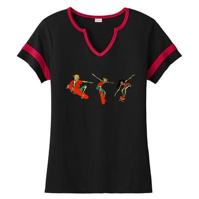 Skateboarding Skeletons Skeleton Skater Halloween Costume Gift Ladies Halftime Notch Neck Tee