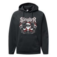 Sleigher Skull Santa Rock N’ Roll Christmas Metal Performance Fleece Hoodie