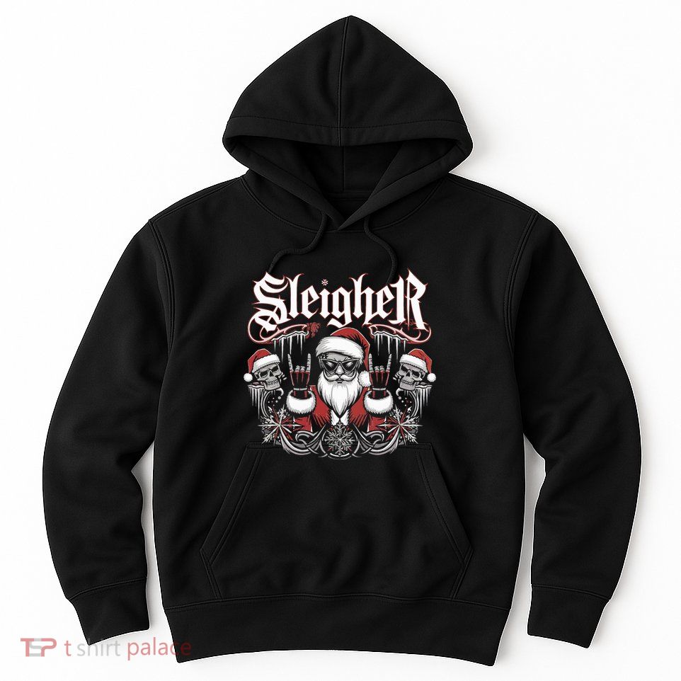 Sleigher Skull Santa Rock N’ Roll Christmas Metal Hoodie