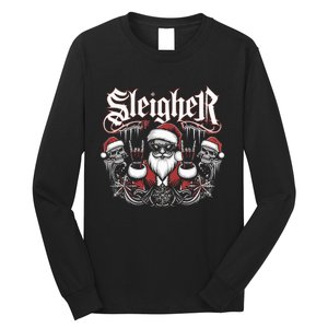 Sleigher Skull Santa Rock N’ Roll Christmas Metal Long Sleeve Shirt