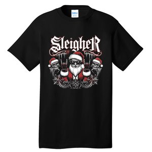 Sleigher Skull Santa Rock N’ Roll Christmas Metal Tall T-Shirt