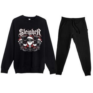 Sleigher Skull Santa Rock N’ Roll Christmas Metal Premium Crewneck Sweatsuit Set