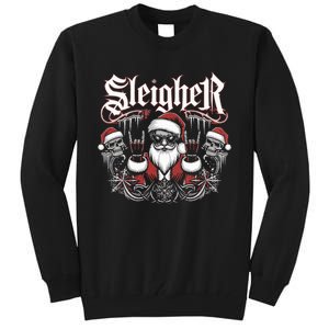 Sleigher Skull Santa Rock N’ Roll Christmas Metal Tall Sweatshirt