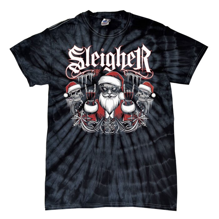 Sleigher Skull Santa Rock N’ Roll Christmas Metal Tie-Dye T-Shirt