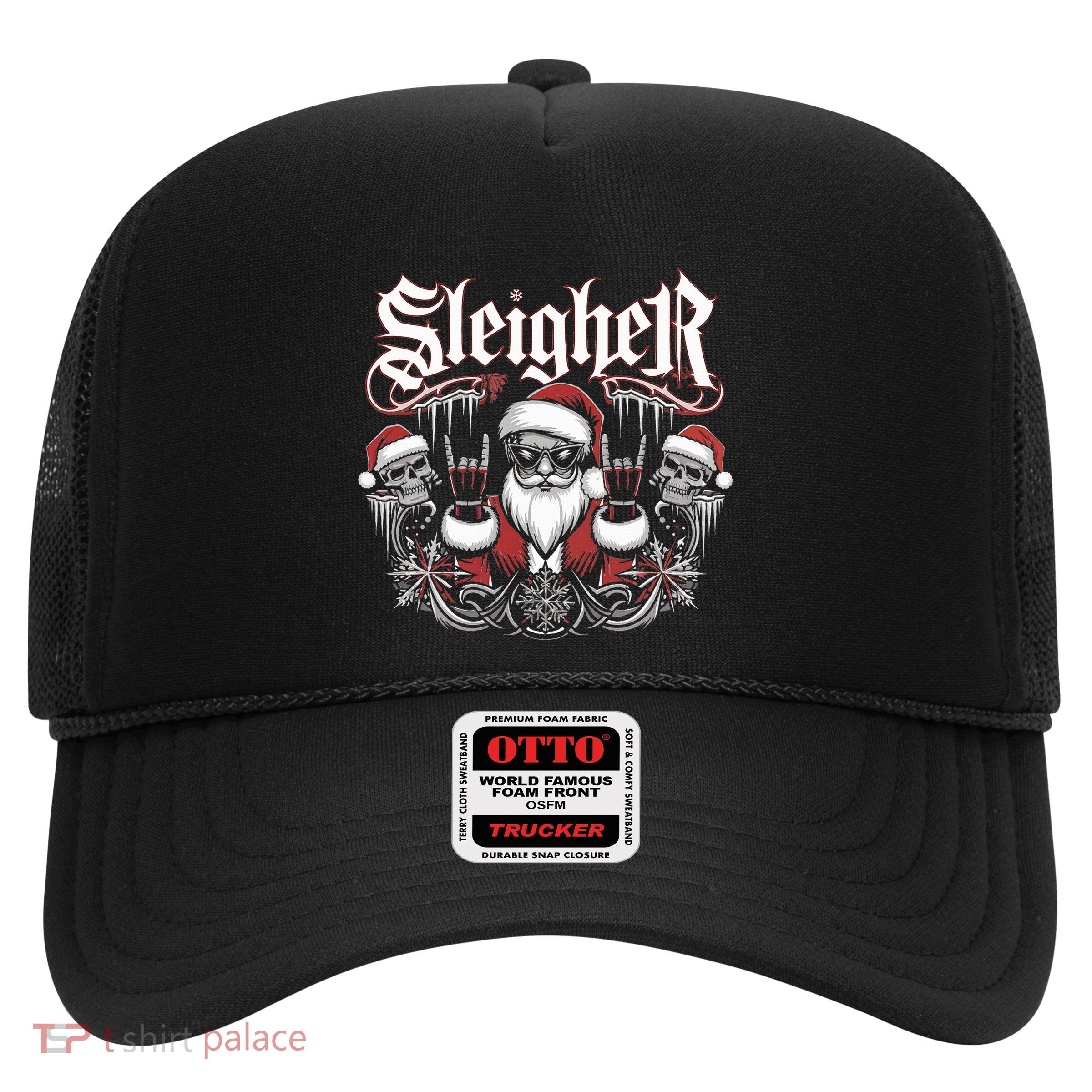 Sleigher Skull Santa Rock N’ Roll Christmas Metal Trucker Hat