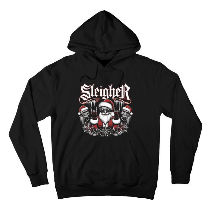 Sleigher Skull Santa Rock N’ Roll Christmas Metal Tall Hoodie