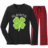 Slainte Shamrock Saint Irish St Patricks Day green Women's Long Sleeve Flannel Pajama Set 