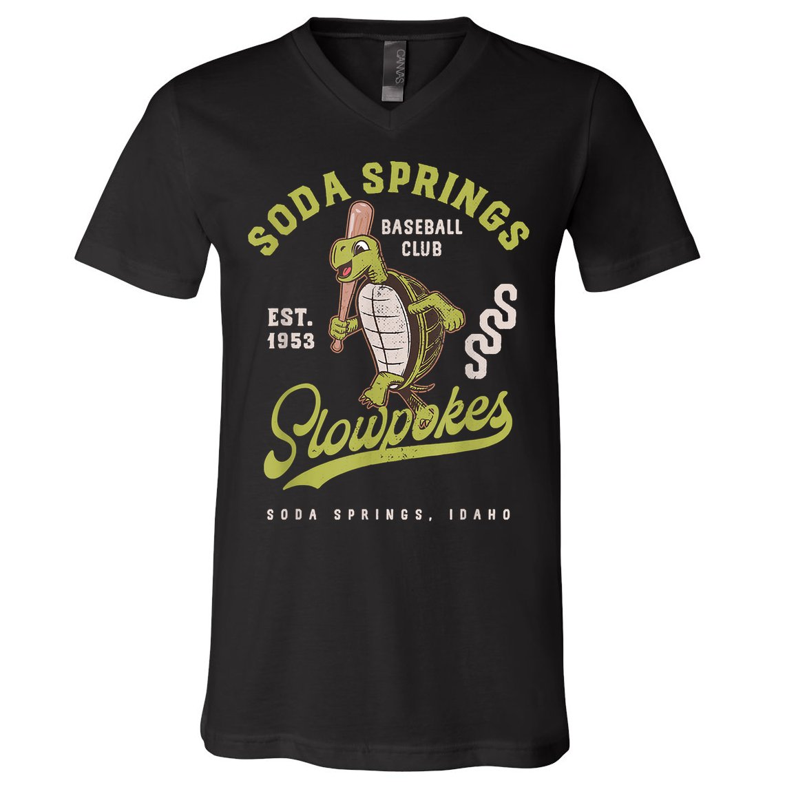 Soda Springs Slowpokes Retro Minor League Baseball Team V-Neck T-Shirt
