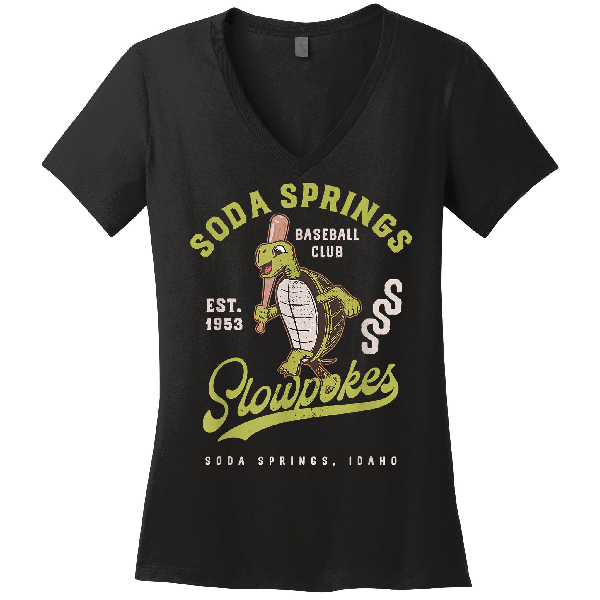 Soda Springs Slowpokes Retro Minor League Baseball Team Women's V-Neck T-Shirt