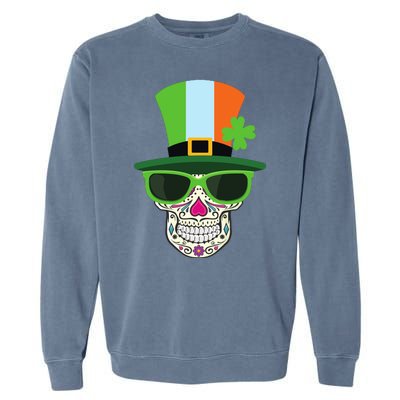 Sugar Skull Saint Patricks Day Of Dead Garment-Dyed Sweatshirt