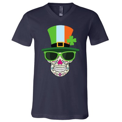 Sugar Skull Saint Patricks Day Of Dead V-Neck T-Shirt