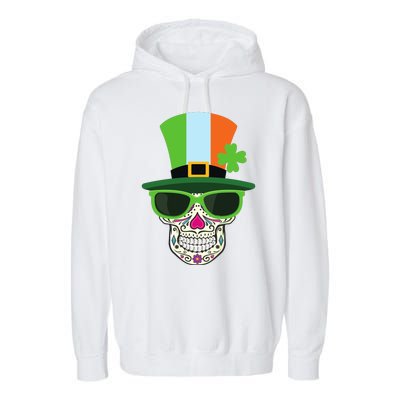 Sugar Skull Saint Patricks Day Of Dead Garment-Dyed Fleece Hoodie